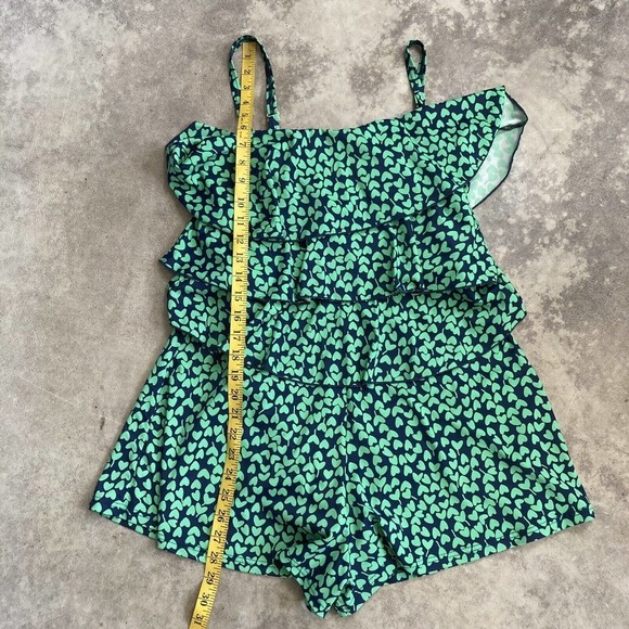 Fit 4 U Swimwear 8 One Piece Tiered Romper‎ With Adjustable Straps Heart Green - Picture 3 of 9